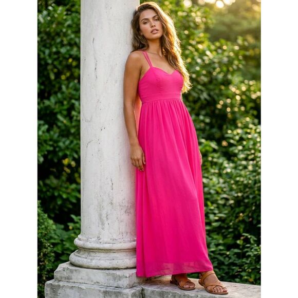 Badgley Mischka Dresses & Skirts - 🔹️Badgley Mischka Hot Pink Belle Sleeveless Maxi Dress Size 6